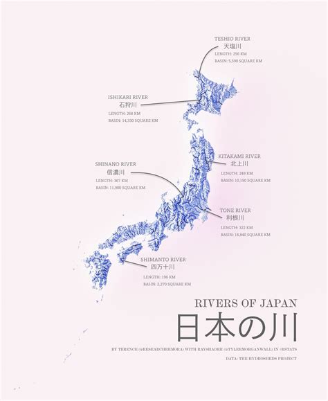 日本水流方向|日本河川図 Rivers in Japan